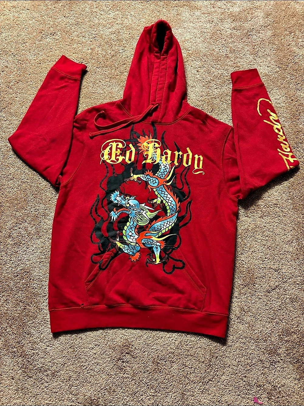 Ed Hardy Red Dragon Pullover Hoodie Red & Black Medium